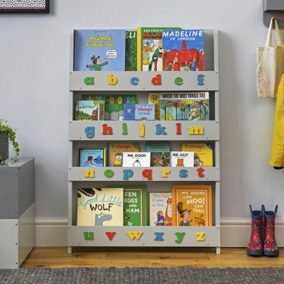 bookshelves for kids kids bookshelf - pale grey, retro colour lowercase alphabet RFCLWVV