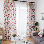 bright colorful geometric printed linen and cotton kids curtains CSSRRUN