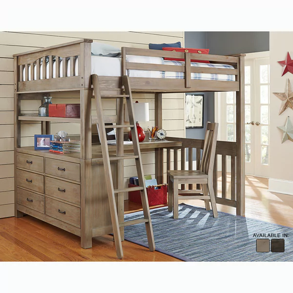 bunk beds with desk highlands collection driftwood full-size loft bed, dresser, and desk LACMLEG