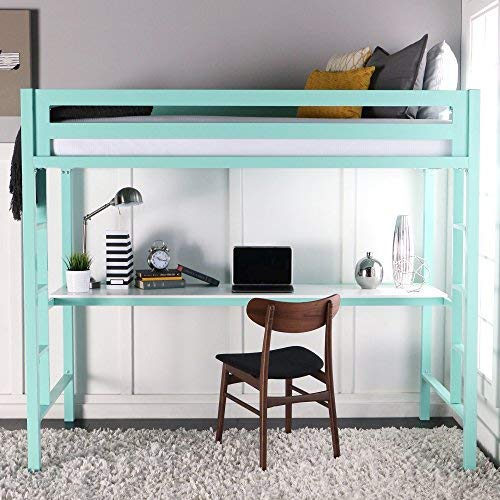 bunk beds with desk we furniture premium twin metal loft bed with workstation, mint HYCLHAD