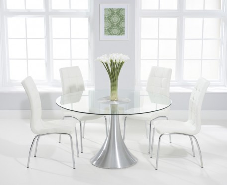 buy the paloma 135cm round glass dining table with calgary chairs QNKZBHI