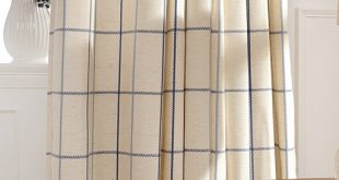 chic cotton/linen blue/beige plaid curtains RGYOQJS