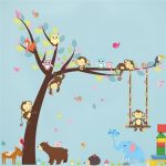 children wall stickers forest animals tree wall stickers for kids room monkey bear jungle VZAGTOB
