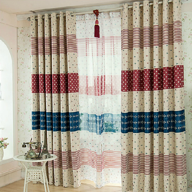 discount poly/cotton striped beige nautical curtains for kids CZROGVA
