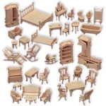 doll house furniture set woodcraft construction kit, 1/24 scale EAKPZRA
