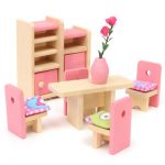 doll house furniture set wooden delicate dollhouse furniture toys miniature for kids children  pretend UASOWOO