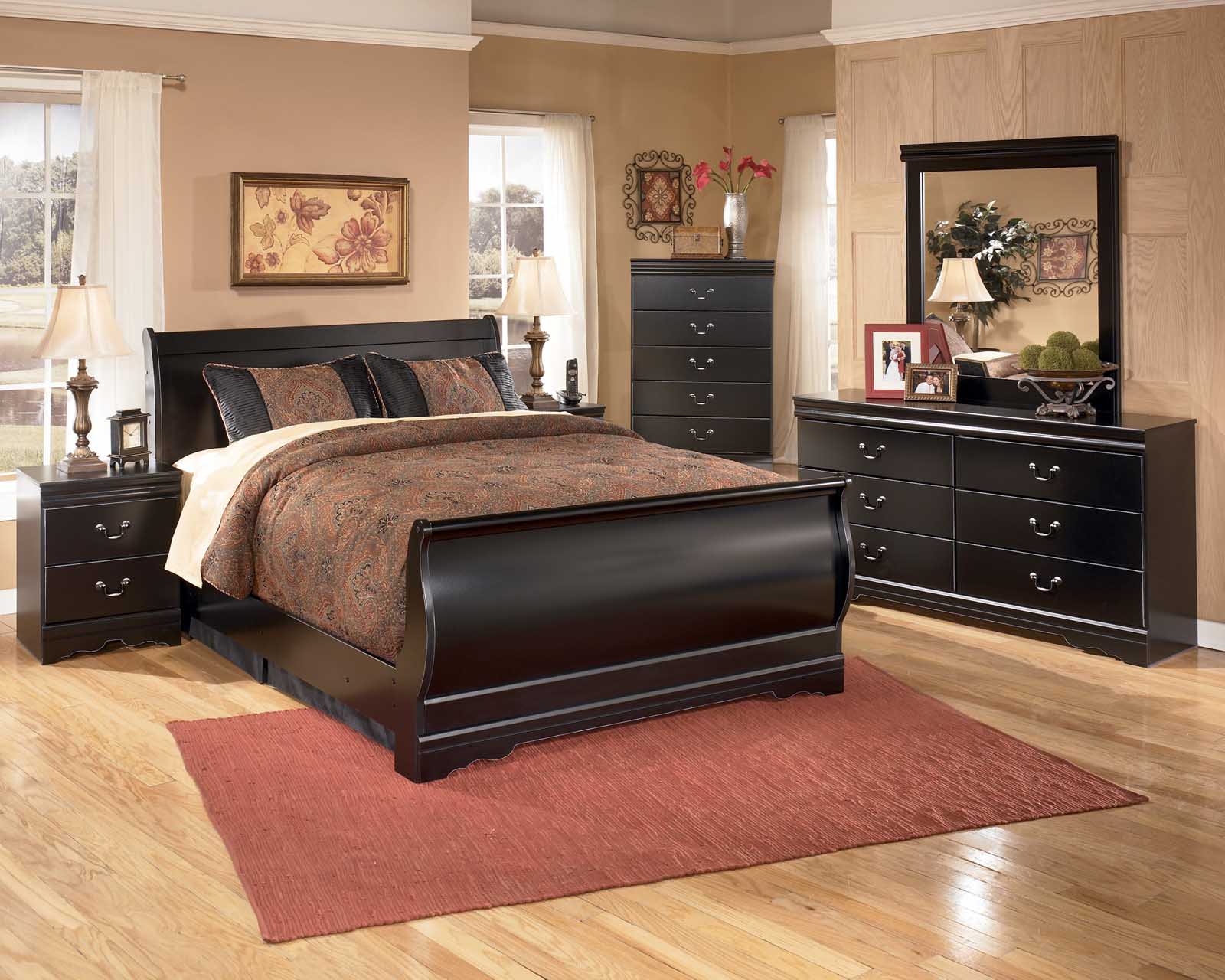 full bedroom sets huey vineyard 4-piece sleigh bedroom set in black LUWPBFD
