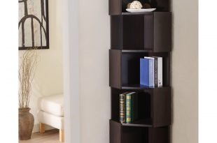 furniture of america laina geometric espresso 5-shelf corner bookshelf - HCFXZMM
