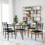 glass dining room table vecelo dining table set, glass table and 4 chairs metal kitchen FVUKJUT