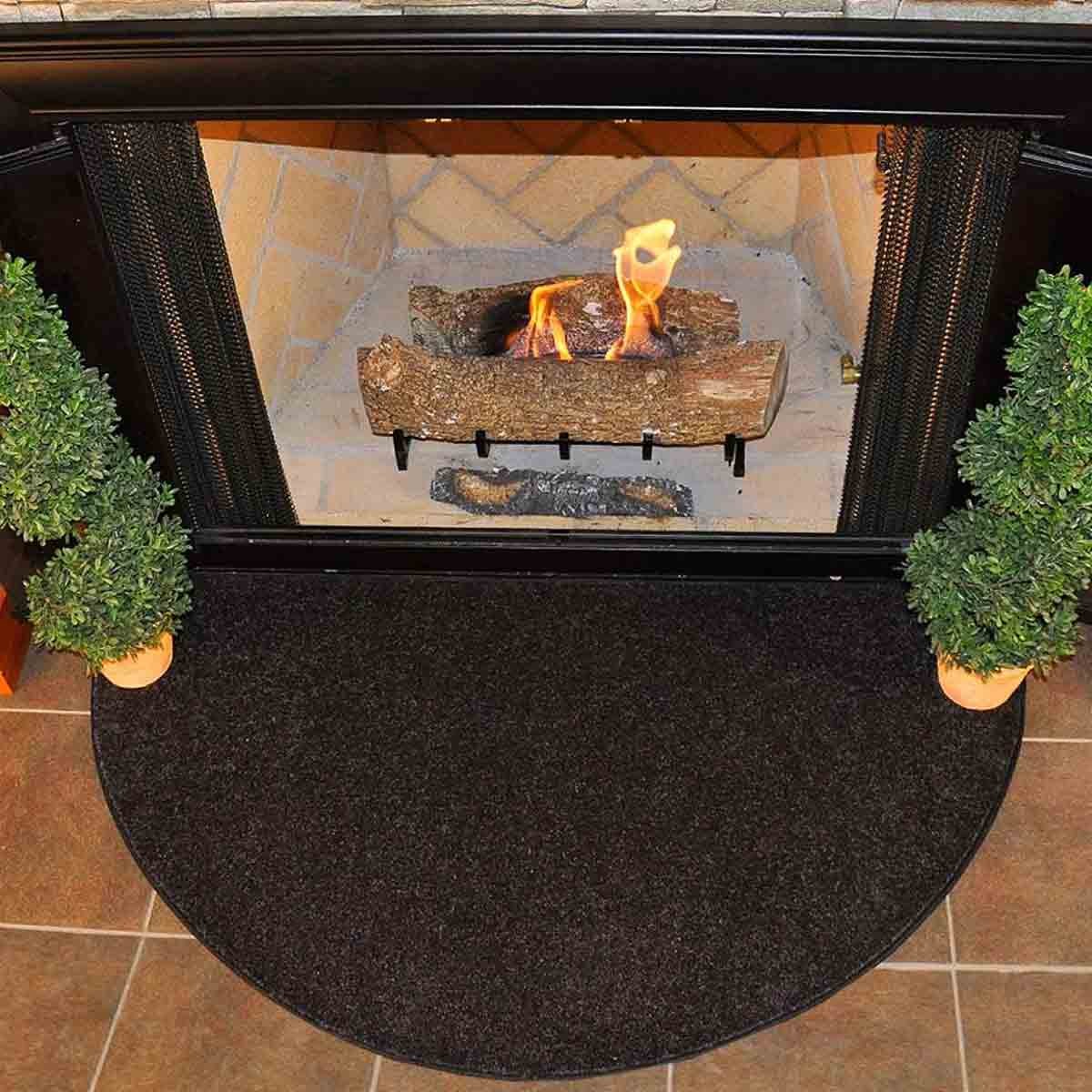 hearth rug flame 4u0027 half round polyester fireplace rug - black ... LFLFQZQ