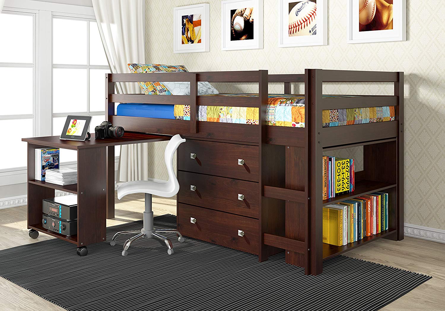 kids loft bed amazon.com: donco kids 760-cp low study loft bed, dark cappuccino: kitchen ZZHQMMZ