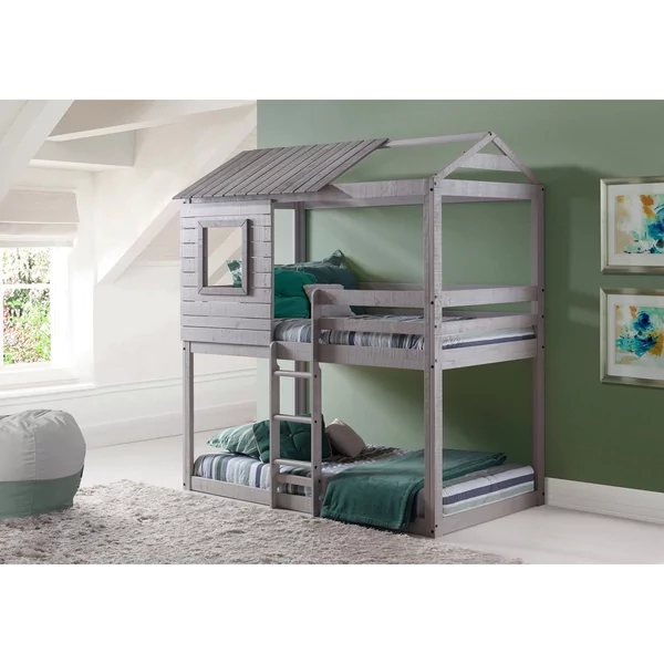 kids loft bed donco kids loft-style light grey twin over twin bunk bed IGHBXWX