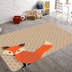 kids rug fox nursery rug, orange fox rug, brown and orange polka dot MTKZXCV