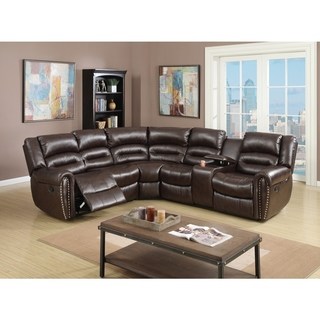 leather sectional sofas bonded leather 3 piece reclining sectional, brown RUYAVGM