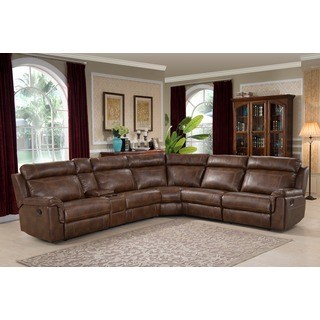 leather sectional sofas nicole brown large 6-piece family sectional with 3 recliners, cup holders, XBLJSUW