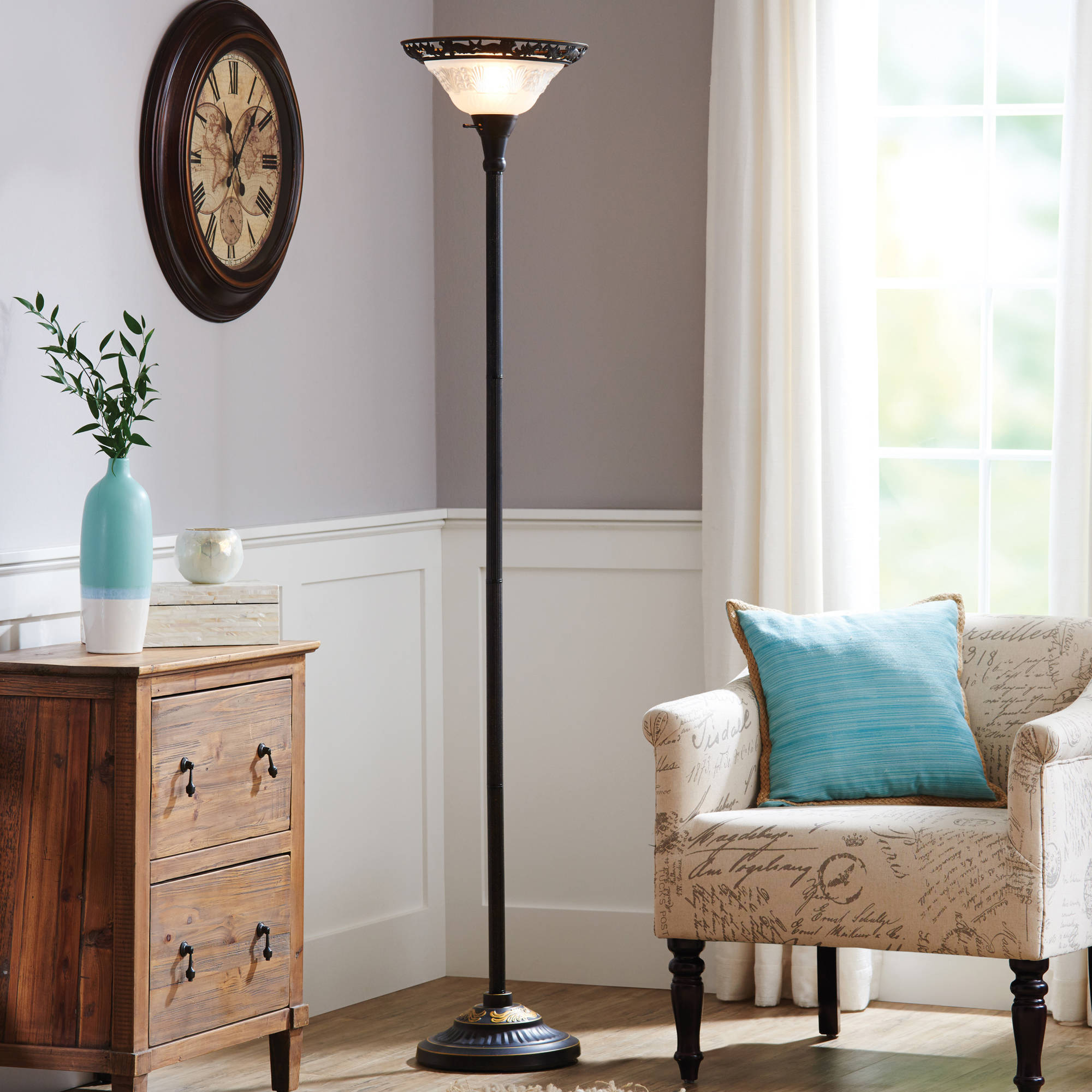 living room lamps better homes u0026 gardens 70u201d victorian floor lamp with etched glass OINAQTK