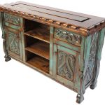 mexican furniture green patina painted wood carved floral buffet with scalloped edge top. MCGVUVG