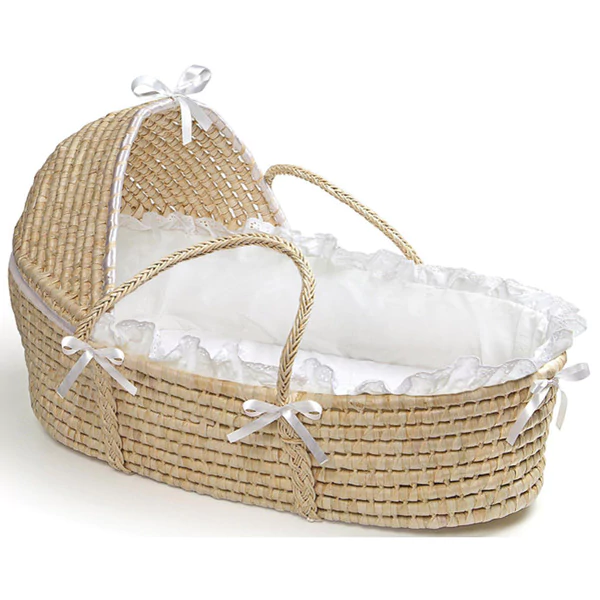 natural hooded moses basket in white XOBOMJQ