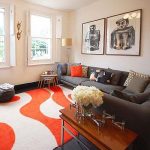 orange rugs for living room kate monckton kew house living room with mod orange rug and VIKTLGQ
