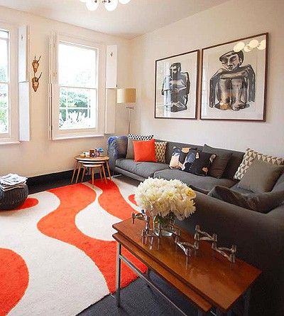 orange rugs for living room kate monckton kew house living room with mod orange rug and VIKTLGQ