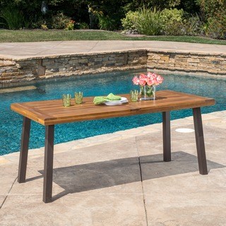 outdoor dining table della outdoor acacia wood rectangle dining table by christopher knight home EPZXFOY
