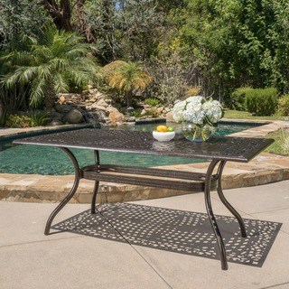 outdoor dining table hallandale outdoor aluminum rectangle bronze dining table by christopher  knight TOLGKKW