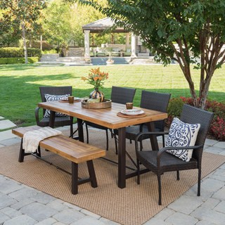 outdoor dining table salons outdoor 6-piece rectangle wicker wood dining set by christopher ISBPFSZ