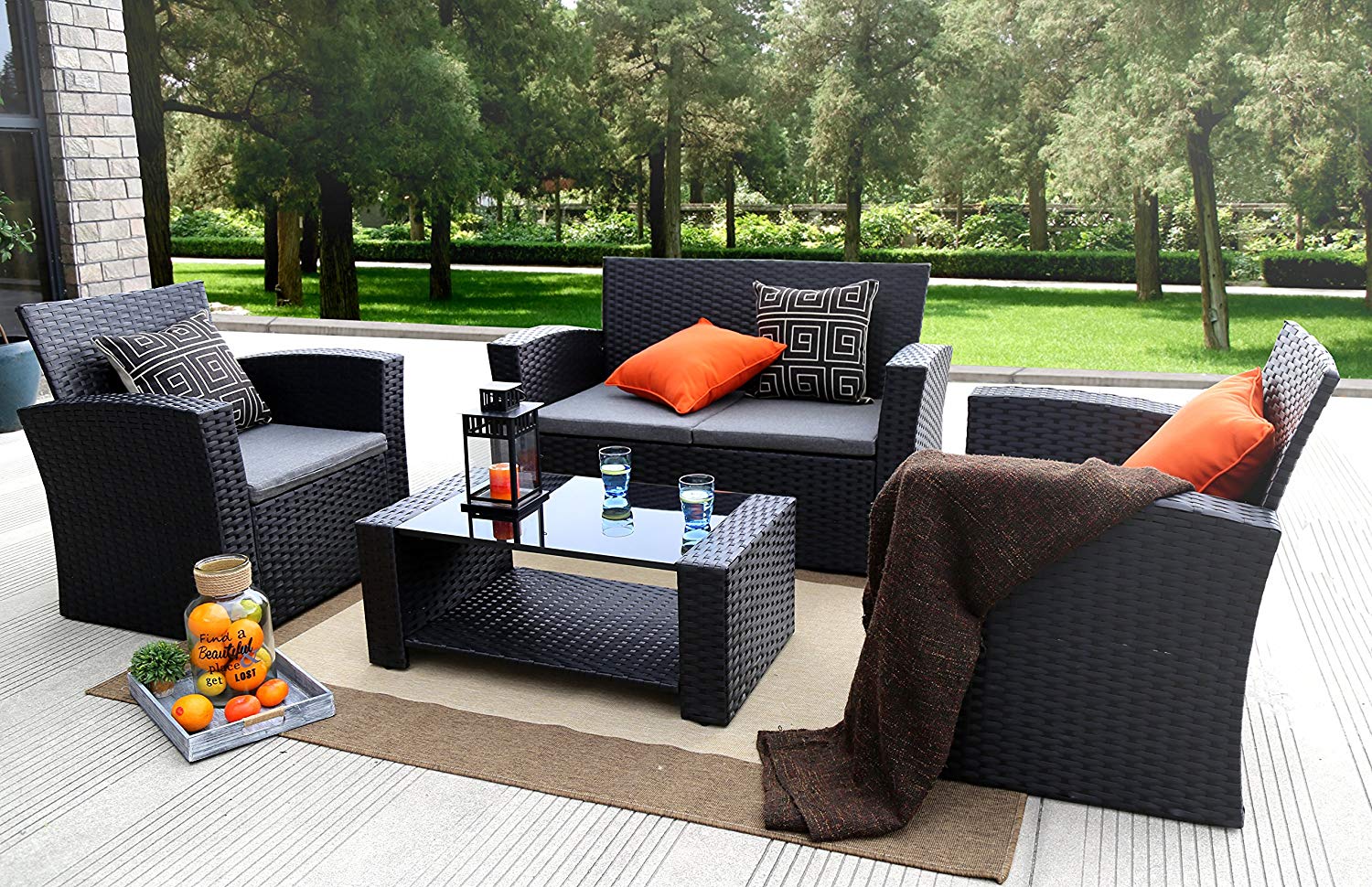 outdoor garden furniture amazon.com: baner garden (n87) 4 pieces outdoor furniture complete patio SJTOTVT