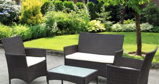 outdoor garden furniture costway 4 pc patio rattan wicker chair sofa table set outdoor QCMJFVY