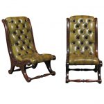 pair of english leather tufted slipper chairs ABDUIFS