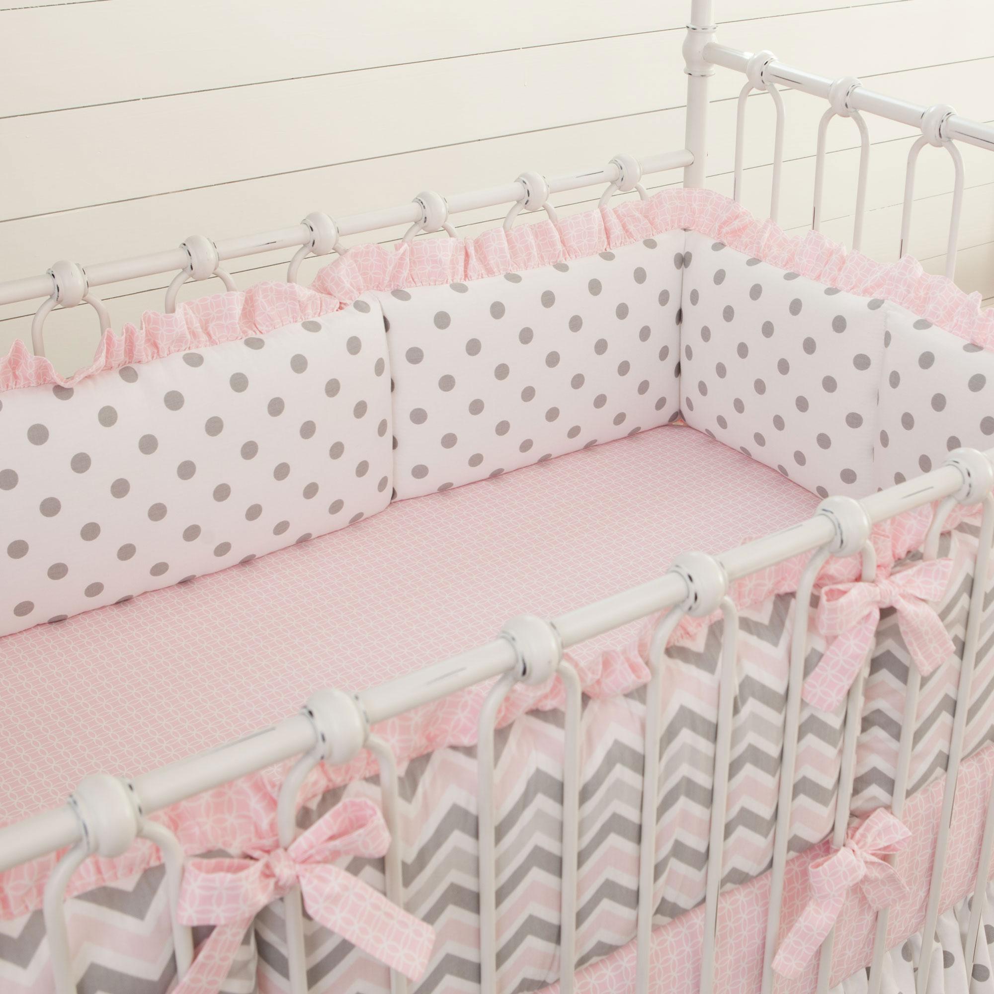 pink and gray chevron crib bumper | carousel designs NZSFXNY