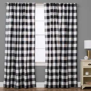 plaid curtains plaid and check semi-sheer rod pocket single curtain panel AMANSHO