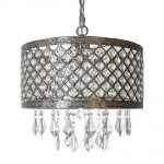 plug in chandelier 1-light silver and crystal chandelier with lattice shade VHGNPMK