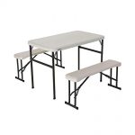 portable folding table lifetime 80373 portable folding picnic table and bench set, almond NHXZTTV