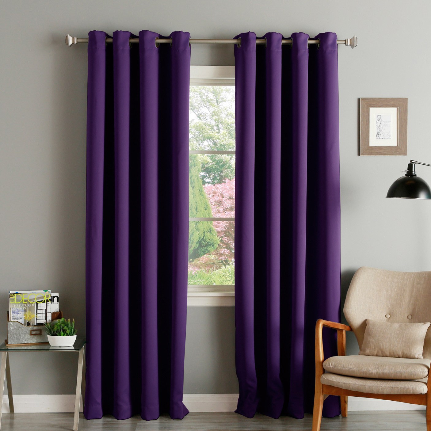 purple curtains aurora home thermal insulated blackout grommet top 84-inch curtain panel SUZVUOZ