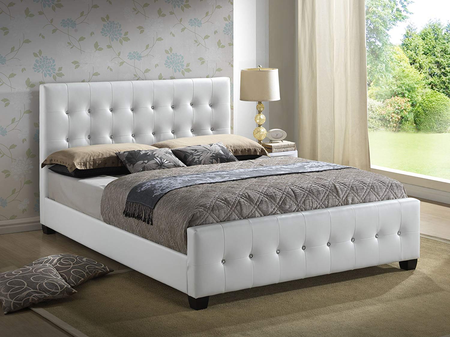 queen size beds amazon.com: white - queen size - modern headboard tufted leather look PXROMOT