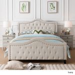 queen size beds fully upholstered queen bed in ivory - walmart.com LDNTLKV