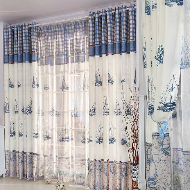 refreshing blue/white poly/cotton nautical curtains PNELTAS