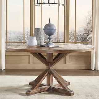 round dining table benchwright rustic x-base round pine wood dining table by inspire q FOGCSBU