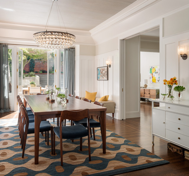 round rug under dining table transitional dining room by sutro architects NOOGWSH