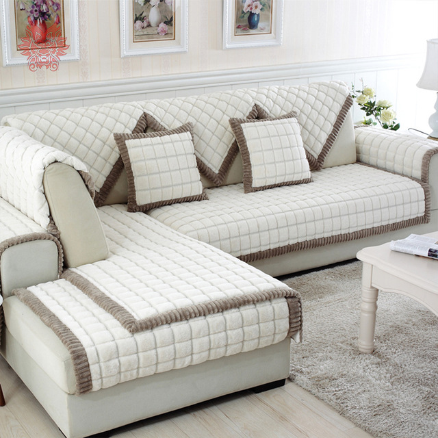 sofa covers white grey plaid plush long fur sofa cover slipcovers fundas de VOPAMJK