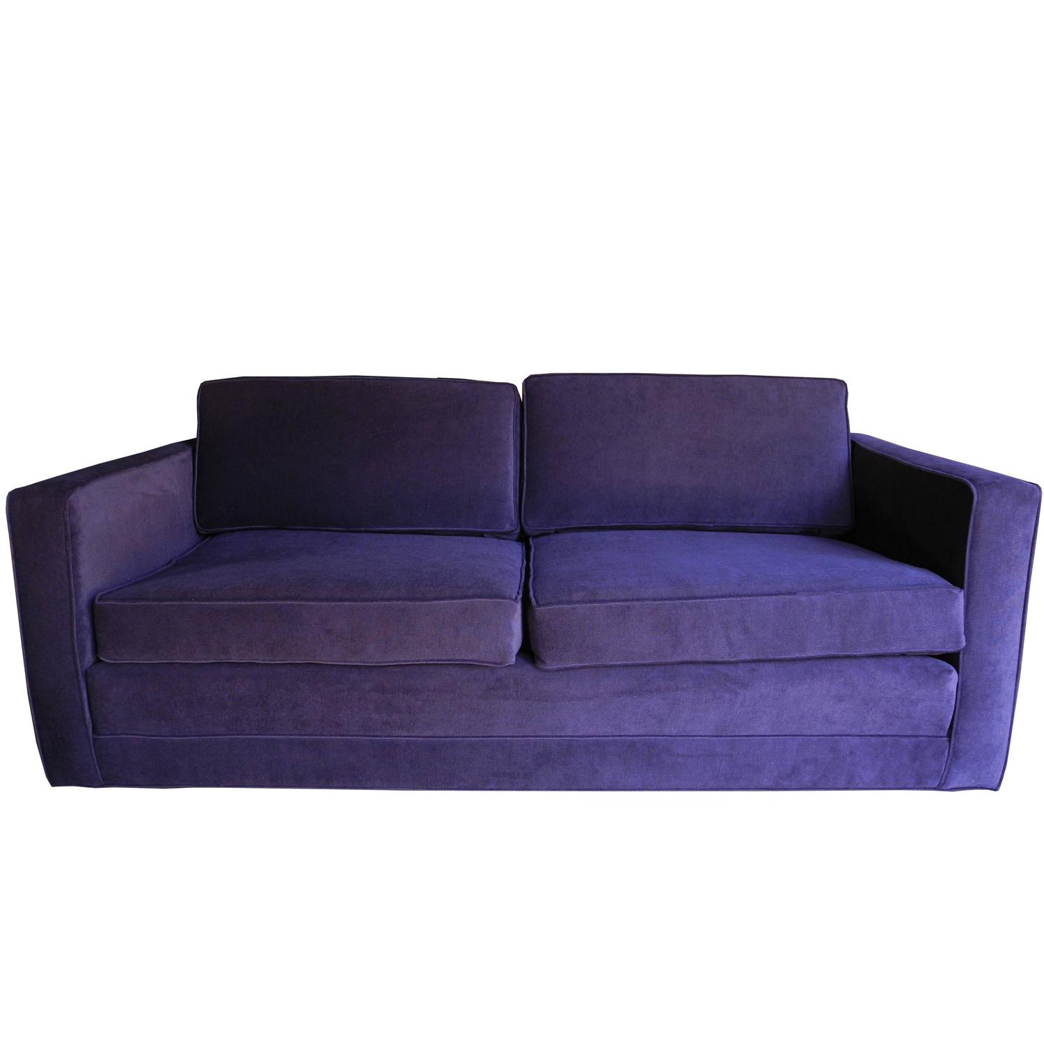 sofa settee mid-century modern purple velvet sofa / settee by charles pfister for QSHVNQY