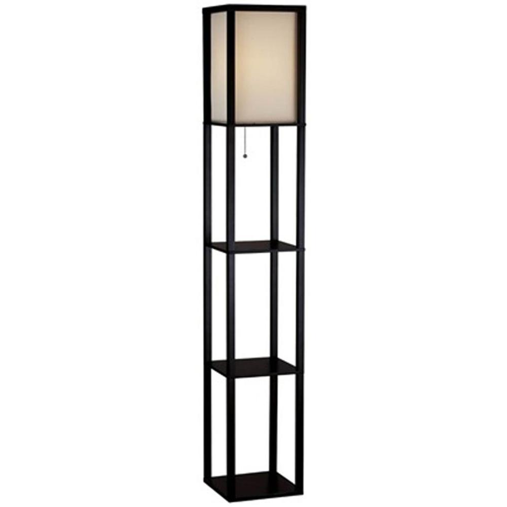 standing lamp with shelves black shelf floor lamp with ivory fabric lamp shade YURJSLN