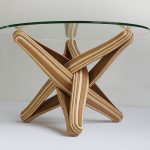 sustainable furniture lock is a bending, twisting coffee table made out of layered, TZCFDSX