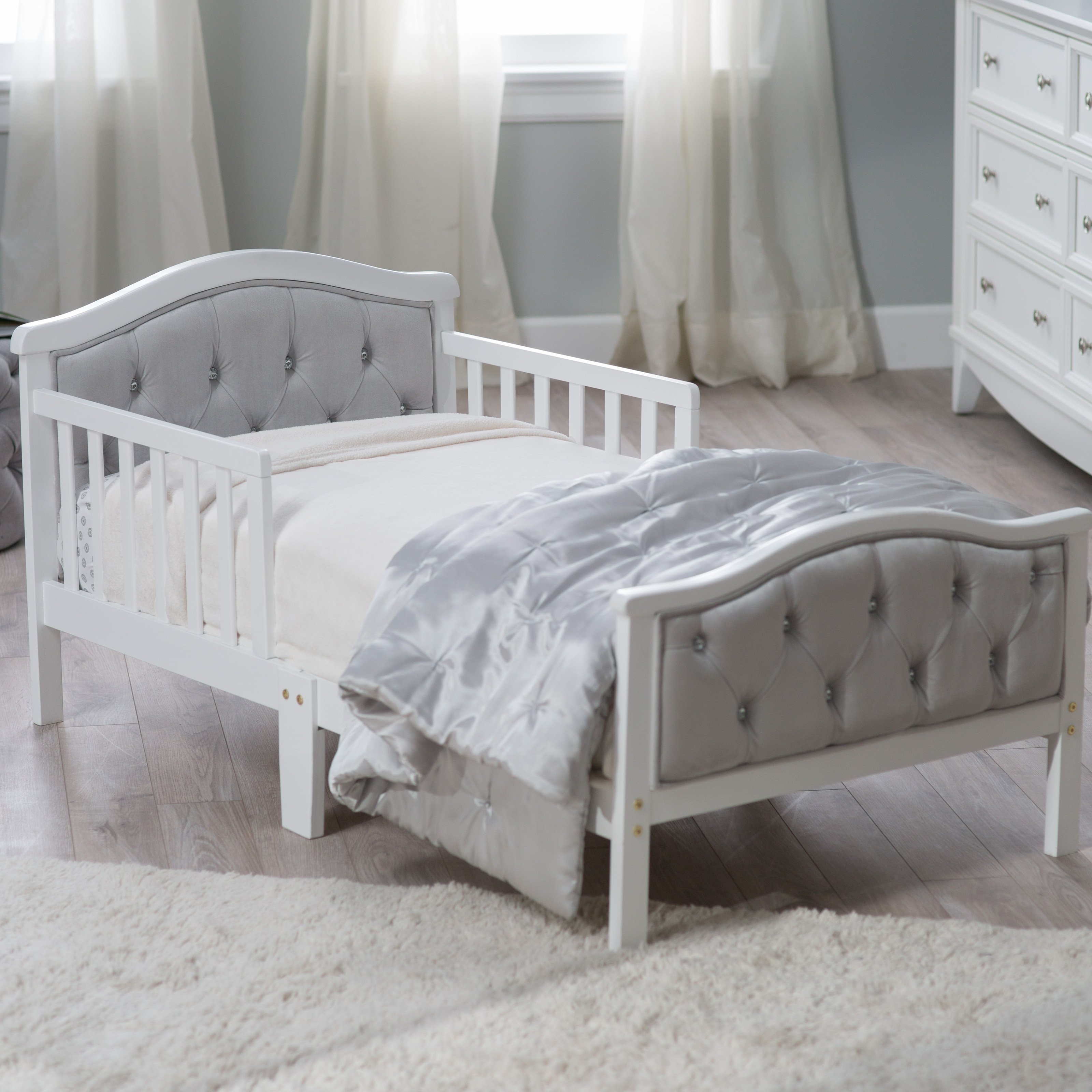 toddler beds orbelle upholstered toddler bed - gray/french white | hayneedle IQVWKYP
