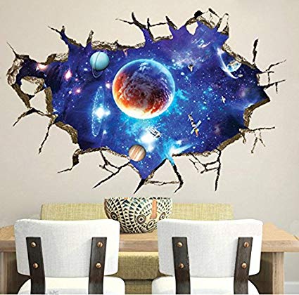 wall art stickers chans® 3d wall stickers,cracked wall effect planet world outer space vinyl NRRUUCF