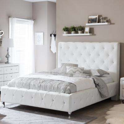 white beds stella transitional white faux leather upholstered queen size bed MAKSELJ