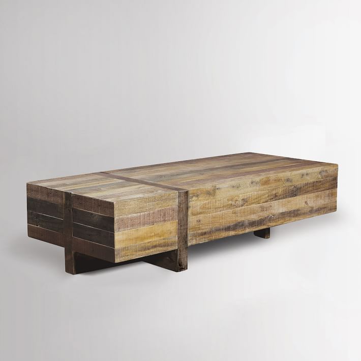 wood coffee table emmerson® reclaimed wood block coffee table | west elm HXSYKFL