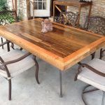 wooden patio furniture introduction: patio tabletop made from reclaimed deck wood ANOGSSE