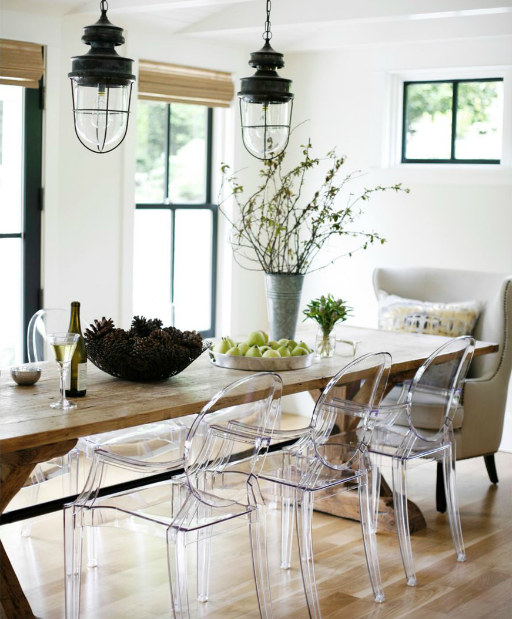 wood table + clear acrylic chairs | Casa | Dining room, Dining
